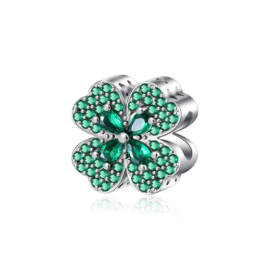 Green Diamond Four-Leaf Clover Charm