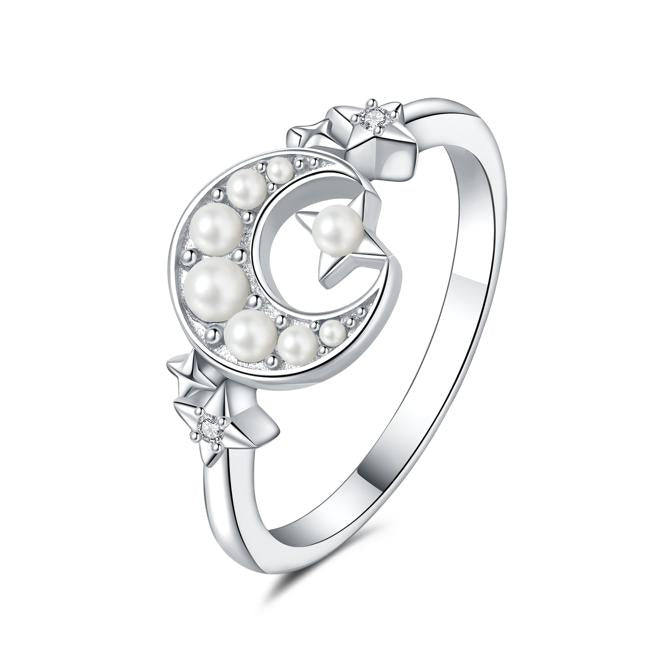 Stars Moon and Pearls Ring