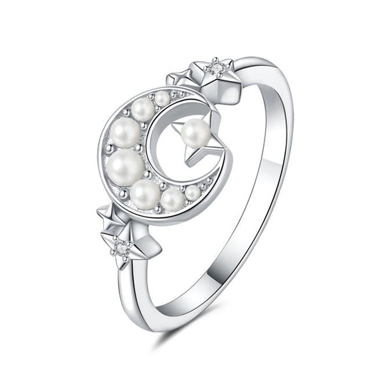 Stars Moon and Pearls Ring