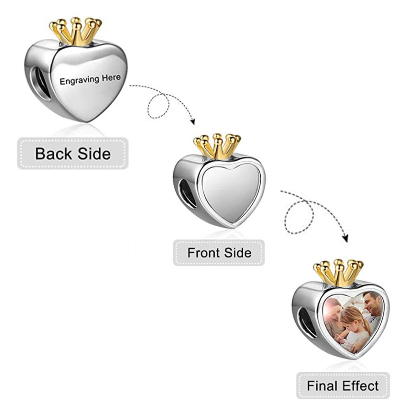 Personalized Custom Photo Engraved Crown Charm - Ships Separately
