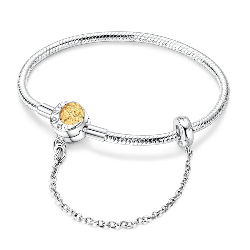 Two-tone Star And Moon Snake Bone Bracelet