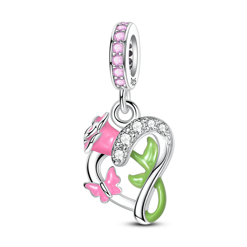 Spring Style-Heart-Shaped Rose and Butterfly Charm