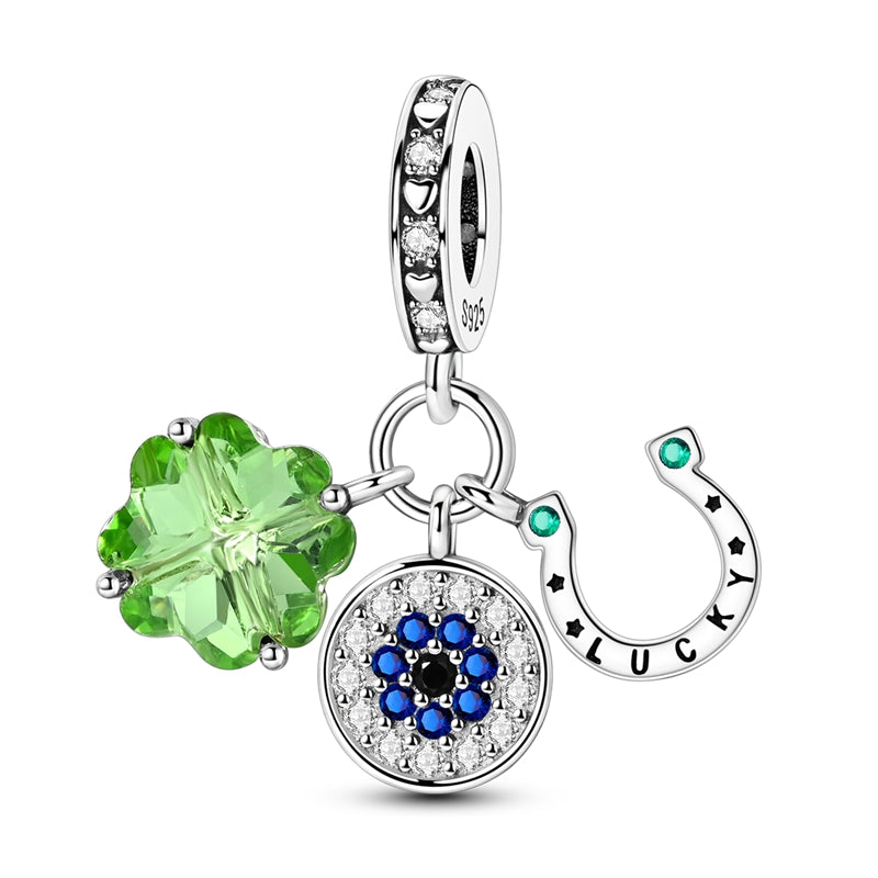 Lucky Clover Eye Horseshoe Charm