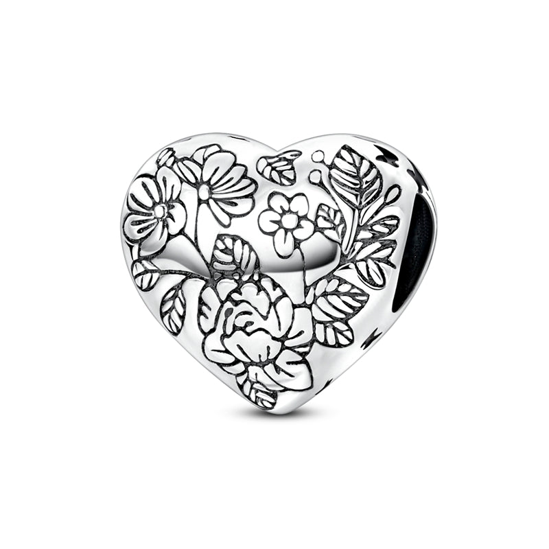 Line Drawing Flower and Butterfly Heart Charm