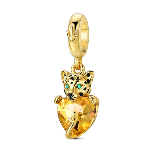 Golden Leopard Heart Charm