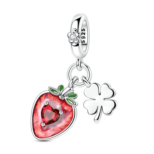 Strawberry Four-Leaf Clover Charm