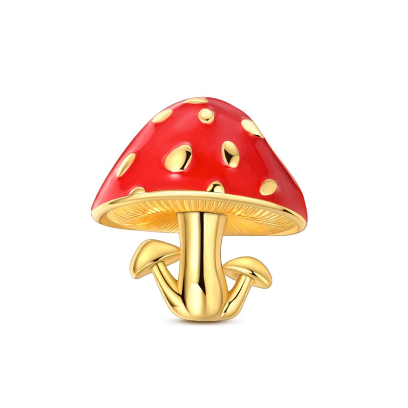 Gold-Tone Red Mushroom Dangle Charm