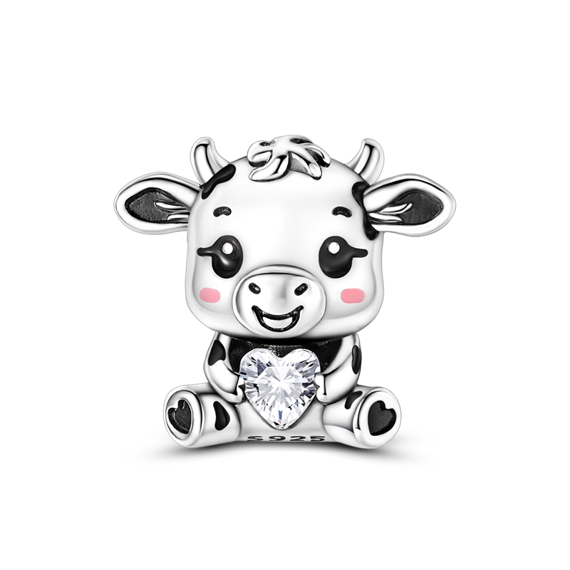 Cute Cow Hugging Heart Charm