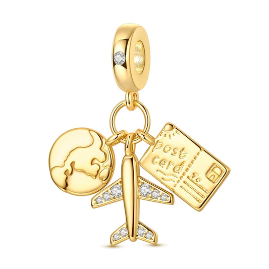 Golden Earth Airplane Postcard Charm