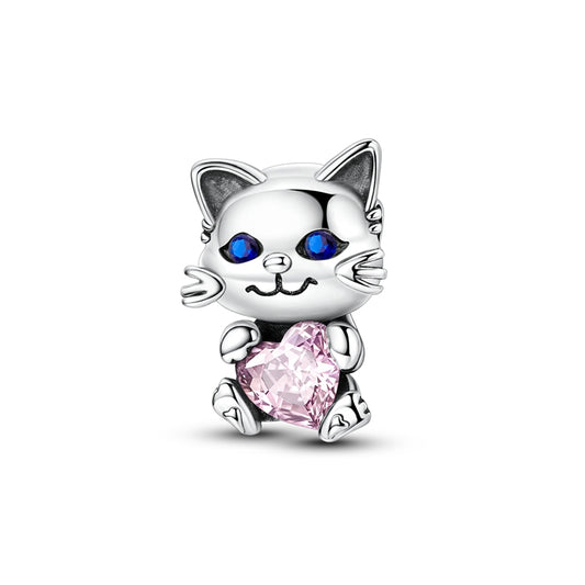 Cat Hugging Pink Heart Charm