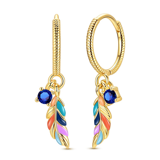 Gold Bohemian Colorful Feather Earrings