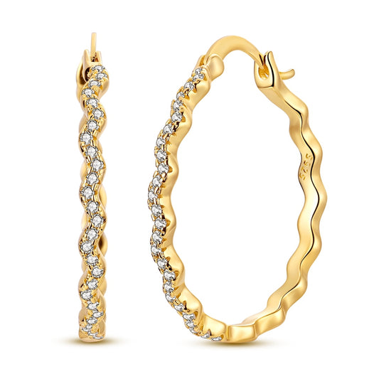 Gold Wave Pattern Large Earrings