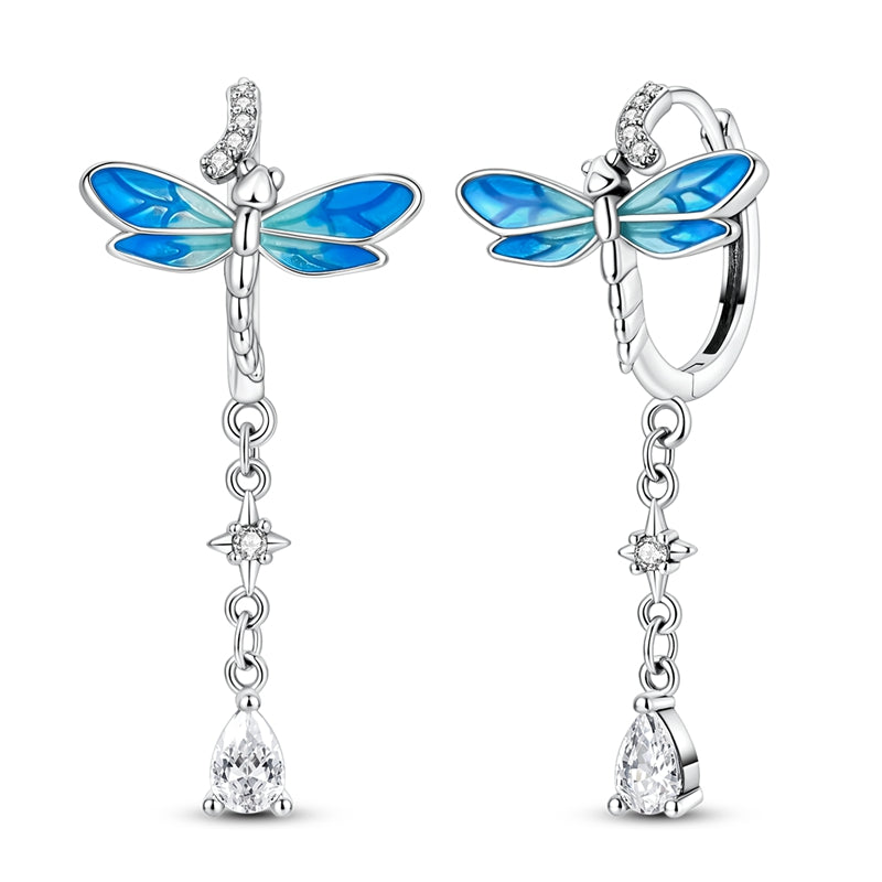 Sparkling Dragonfly Starburst Hoop Earrings