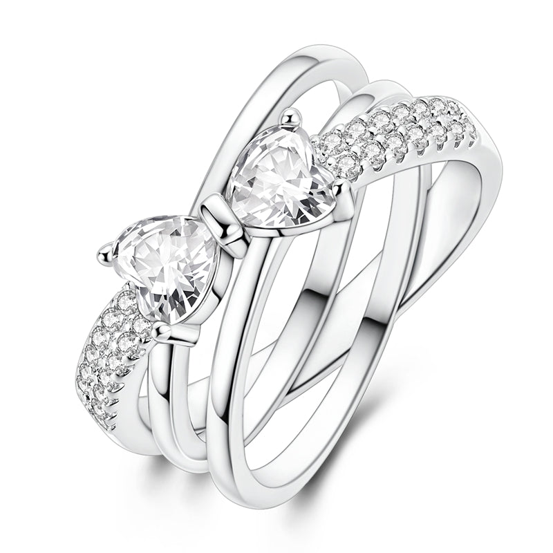 Bowknot Pave Multi-Ring Cross Wide Ring