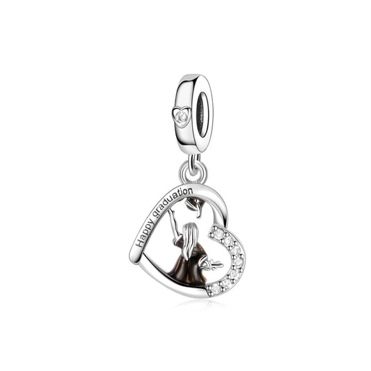 Happy Graduation Girl Heart Shaped Hollow Shiny Charm