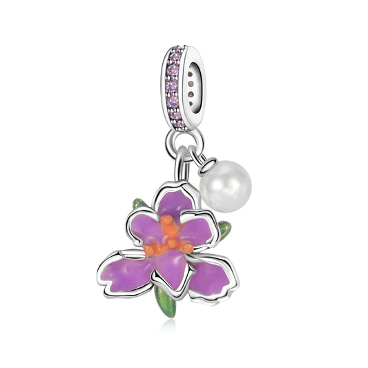 Purple Iris and Pearl Charm