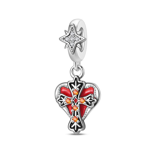 Red Heart Cross Charm
