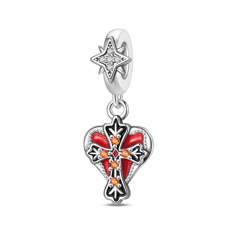 Red Heart Cross Charm
