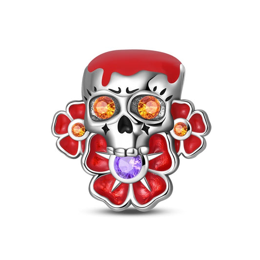 Red Flower Skull Charm