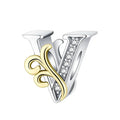 Gold Edge Letter V Charm