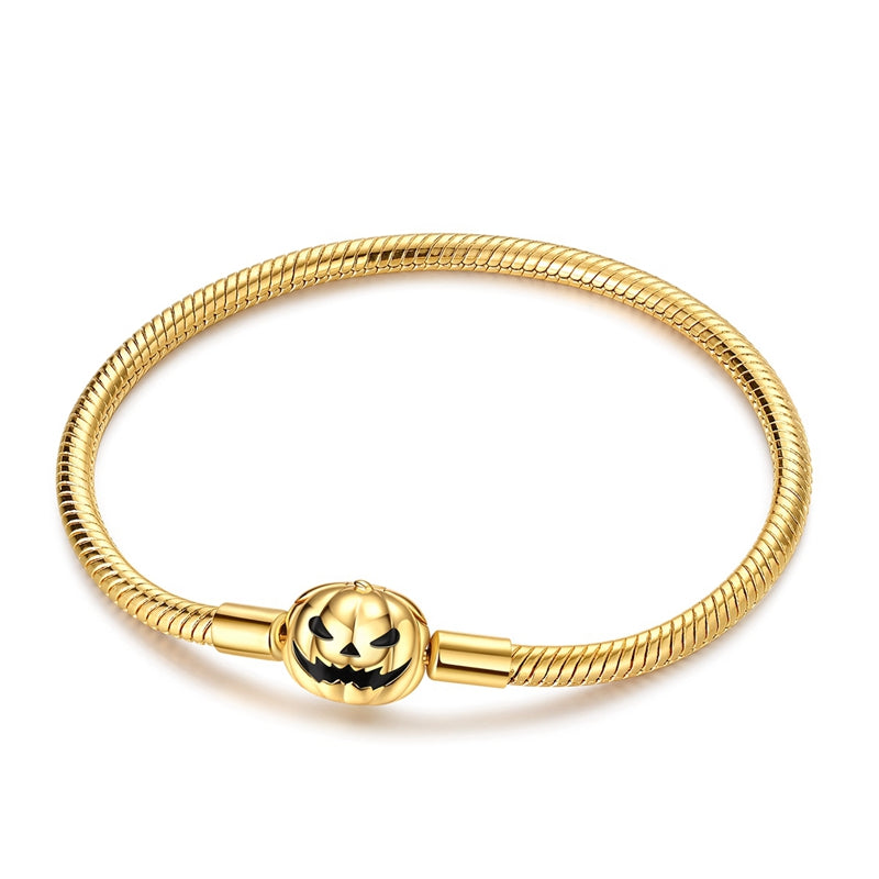 Gold Glow-in-the-Dark Pumpkin Snake Chain Bracelet