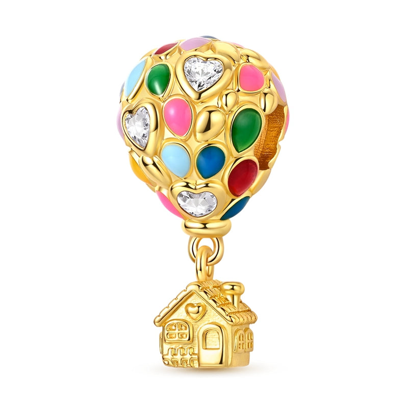 Golden Colorful Hot Air Balloon Charm