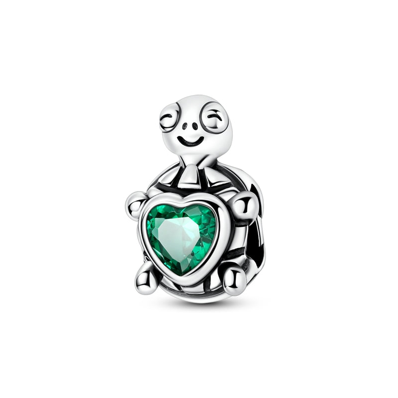 Green Turtle Holding Heart Charm