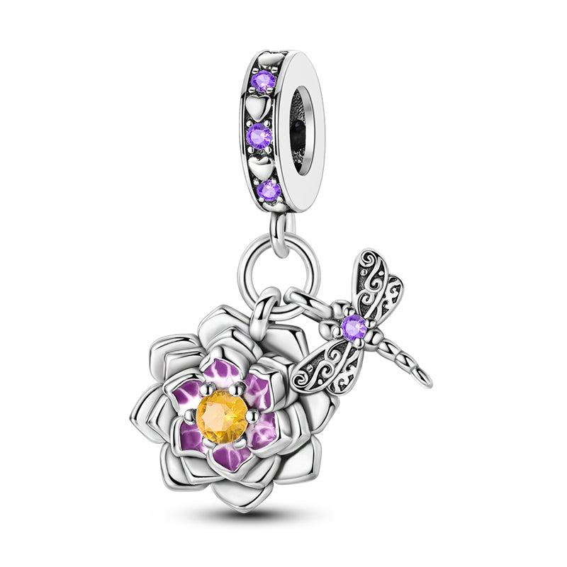 Purple Water Lily and Dragonfly Charm