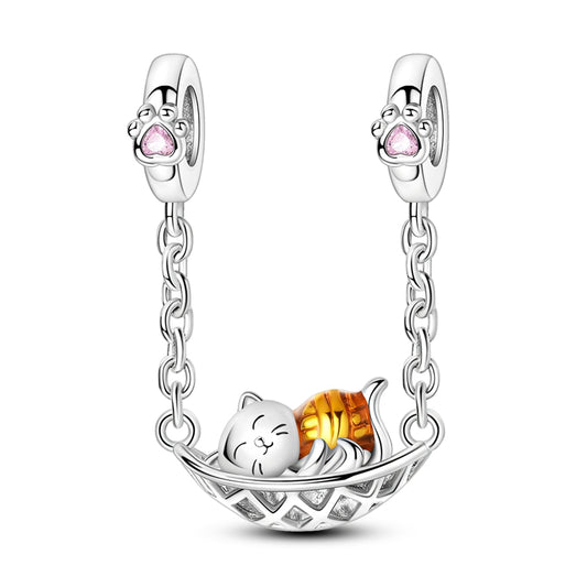 Lazy Cat Hammock Double Ring Charm