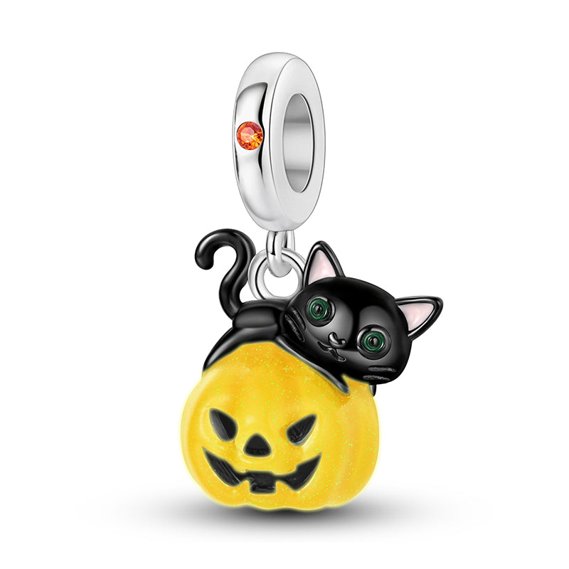 Black Cat Glow Pumpkin Charm