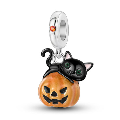 Black Cat Glow Pumpkin Charm