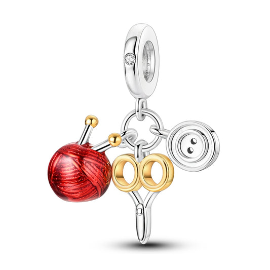 Yarn Ball Scissors Button Charm