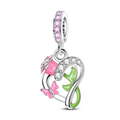 Spring Heart-Shaped Rose and Butterfly Charm
