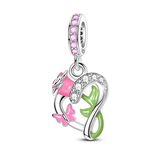 Spring Style-Heart-Shaped Rose and Butterfly Charm