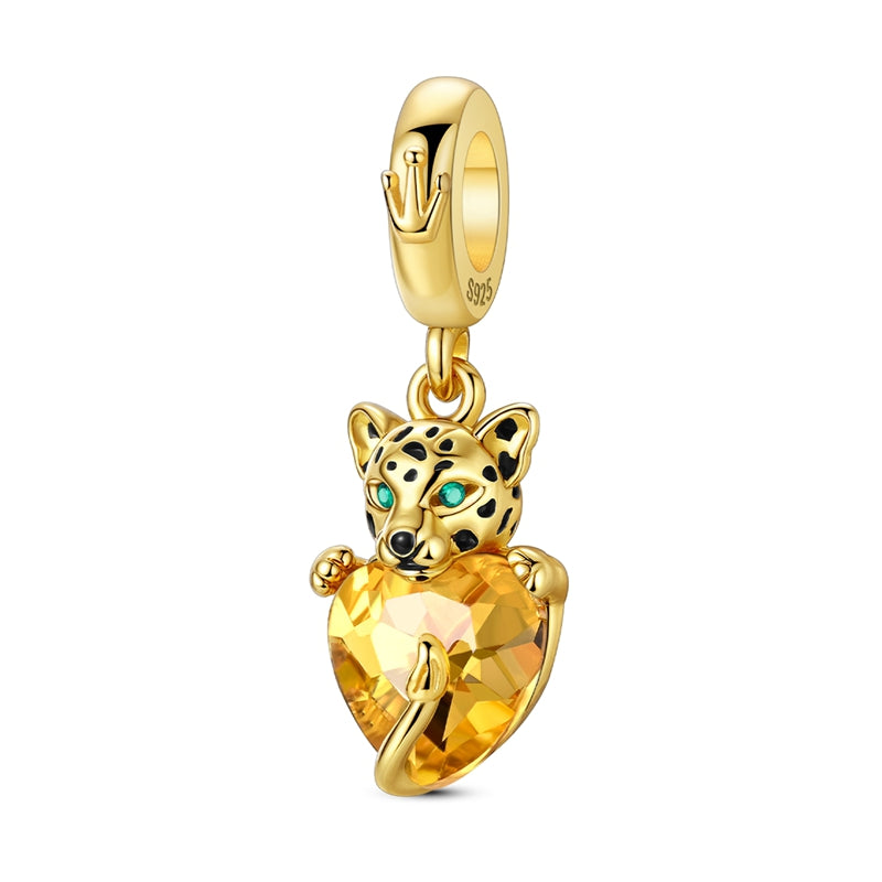 Golden Leopard Heart Charm