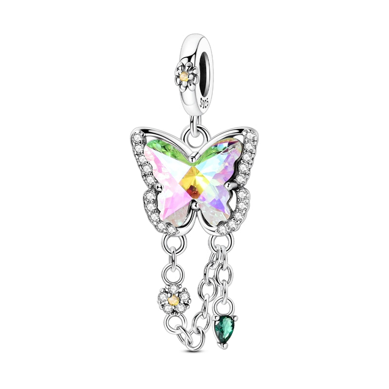Pink and Green Butterfly and Flower Charm