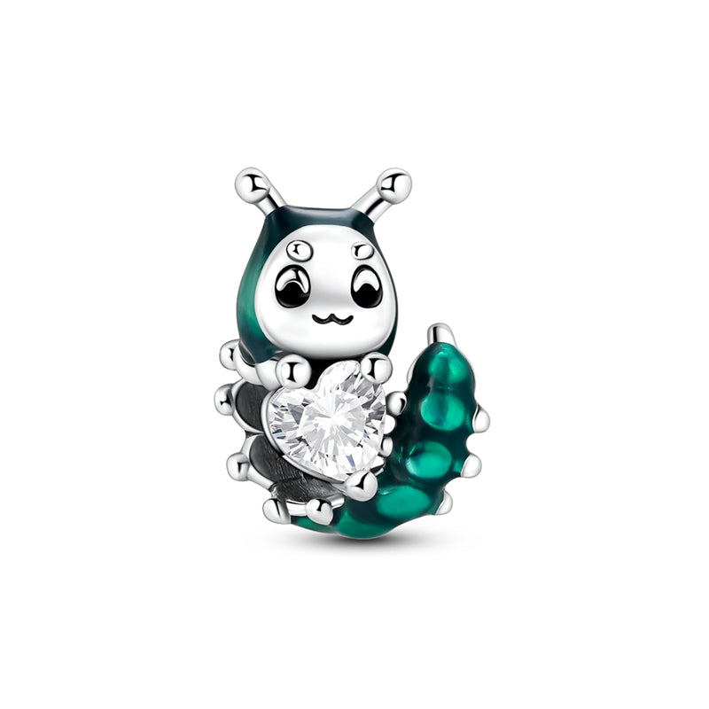 Spring Caterpillar Embracing Heart Charm