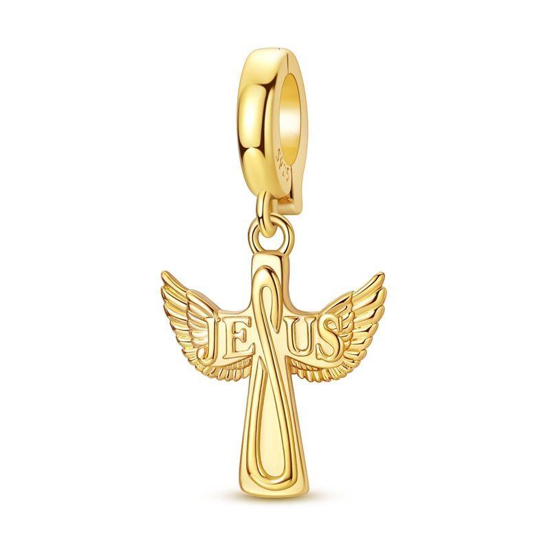 Golden Wings Cross Charm