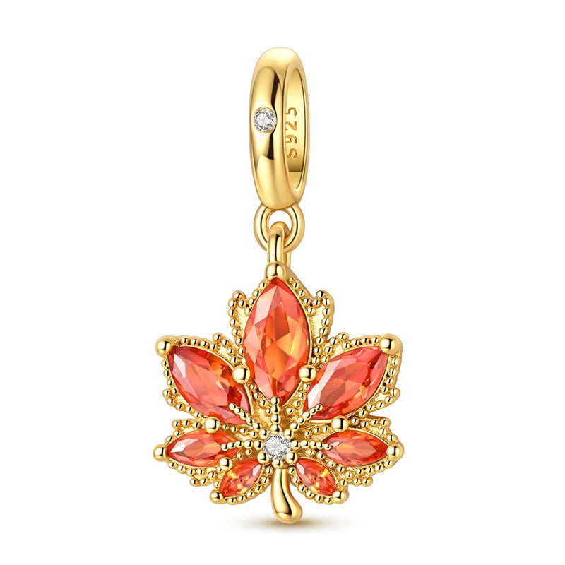 Golden Sparkling Maple Leaf Charm