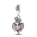 Rose Skeleton Red Heart Charm