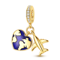 Gold Heart Earth Airplane 2-in-1 Charm