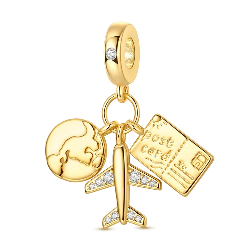 Golden Earth Airplane Postcard Charm
