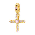 Gold Cross Pink Zirconium Charm