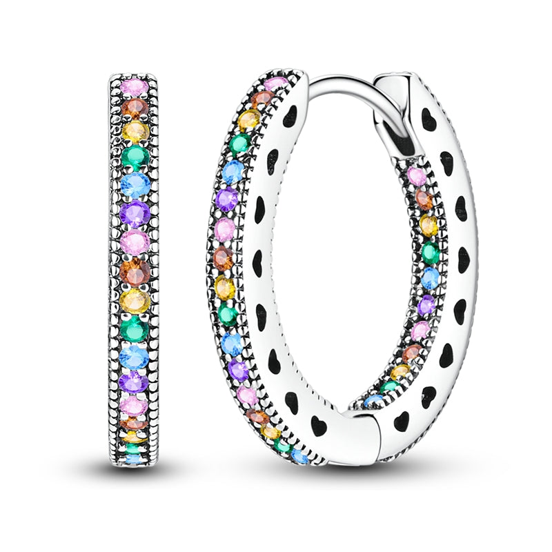 Medium Double Inlaid Colorful Zirconium Earrings