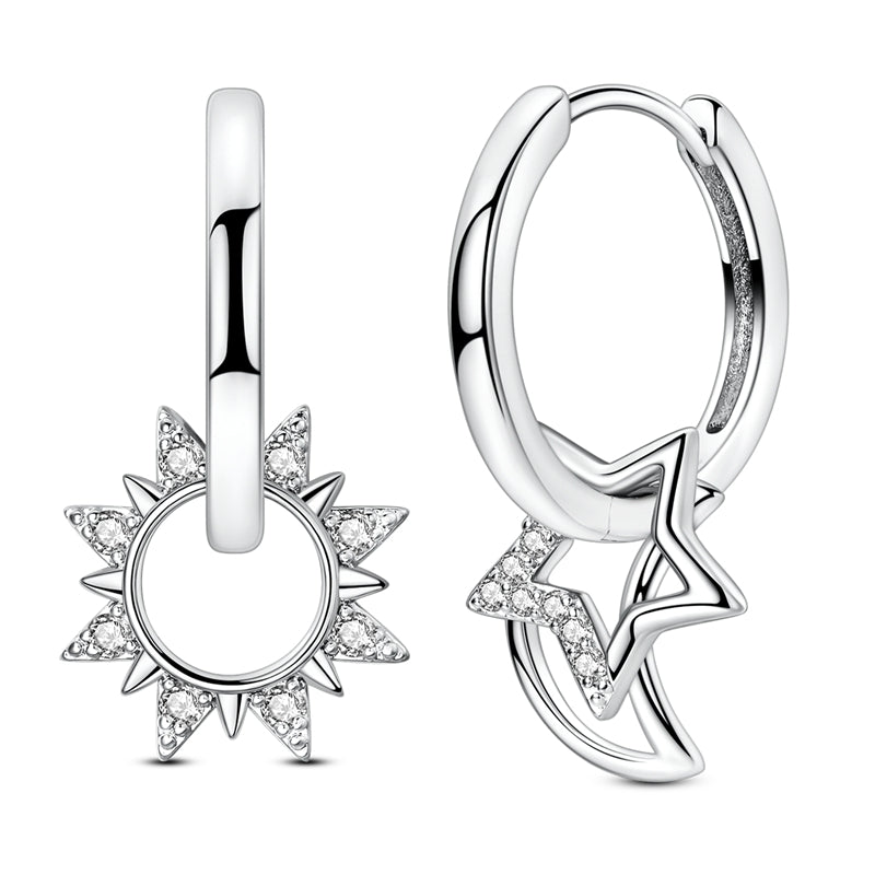 Medium Asymmetric Sun, Moon and Star Earrings