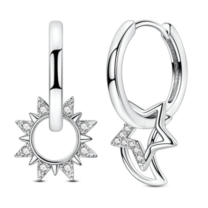 Medium Asymmetric Sun, Moon and Star Earrings