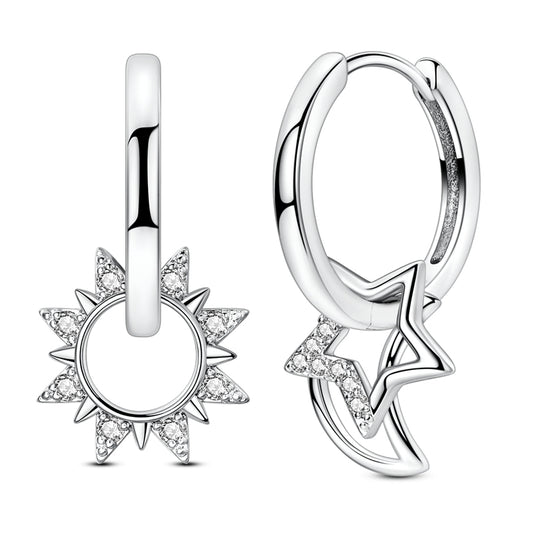 Medium Asymmetric Sun, Moon and Star Earrings
