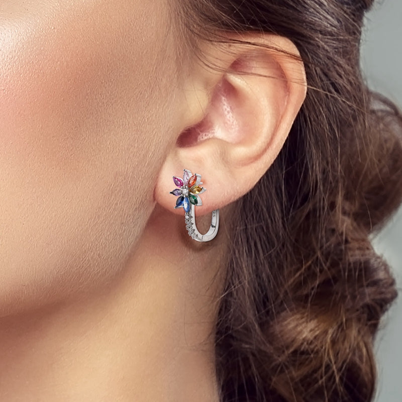 Medium Hope Rainbow Flower French Back Earrings
