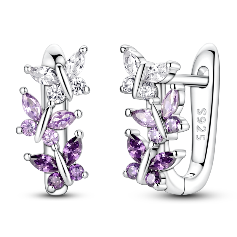 Flying Gradient Purple Butterfly French Hoop Earrings