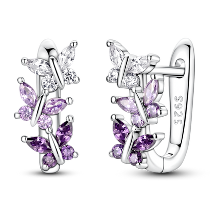 Flying Gradient Purple Butterfly French Hoop Earrings